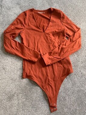 Abercrombie & Fitch Rust Long Sleeve V-Neck Bodysuit